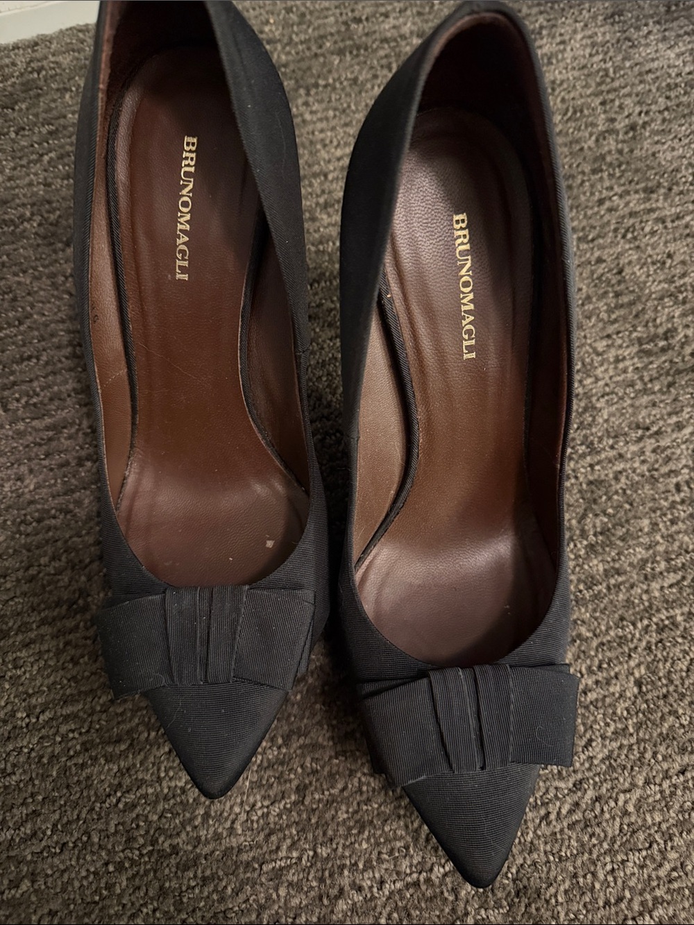 Bruno Magli Black Pointed Toe Bow Pumps